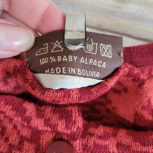 Intiwara Womens Alpaca Button Front Red Orange Cardigan Size Small - Picture 11 of 13
